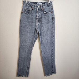 Women Zara Light Gray Black Wash 90s Mom High Rise Straight Leg Jeans 2, 24x27